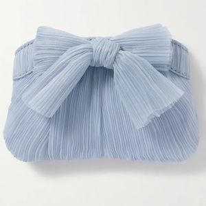 Loeffler Randall Rochelle Bow-Embellished Plissé-Organza Clutch in Periwinkle